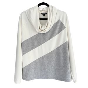 Lauren Ralph Lauren XL Colorblock Cowl Neck Pullover Sweatshirt Gray Cream